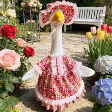 Porch Goose Outfits Stylish Cute Goose Clothes Print Ruffled Trim Dress And Hat 2 Pcs Set - Multicolor - View 2