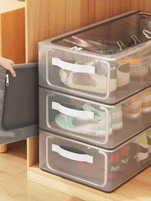 Large Capacity Transparent Shoe Storage Basket, Plastic Rectangular Design For Home Use, Featuring 2 Steel Frame Supports And A See-Through Window, Suitable For Under-Bed Storage, Ideal For Sneakers And High Heels, Space-Saving Design - Multicolor - View 5