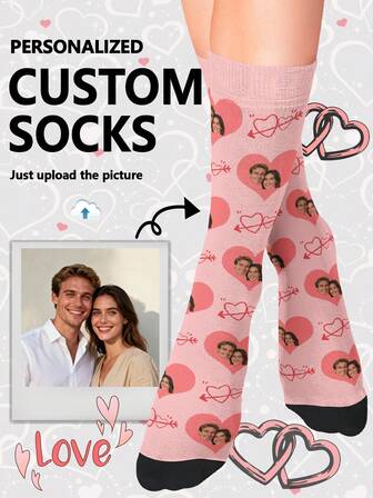 1 par de calcetines de tobillo personalizados, se puede personalizar con patrón de cara, foto, patrón impreso, diseño de cara divertida personalizada, se puede imprimir cualquier imagen como corazón, cuadrado, pizza, donut, excelente como regalo de aniversario