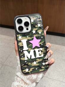 迷彩星形字母图案亮面亚克力手机壳，兼容苹果17/16 Pro Max、14、13、12、11 Pro Max、XS Max、X、XR、8、7 Plus、15、13 Pro Max、16、14 Plus、11，可作为生日礼物、送给女友、男友或自用。 - 黑色 - 查看 2