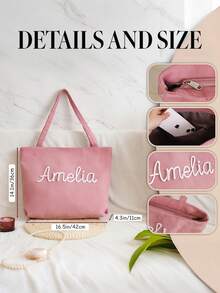 Personalized Embroidered Corduroy Tote Bag, Customized Name Tote Bag, Bridesmaid Tote Bag, Handmade Embroidered Travel Bag, Daily & Weekend Travel Tote Bag, Monogram Bag. Fashionable, Colorful, Minimalist, Unique Personalized Custom Gifts, Perfect For Christmas Gifts, Valentine's Day Gifts, DIY Custom Birthday Gifts, Anniversary Gifts, Couple Gifts, Mother's Day Gifts, Wedding Gifts, Bridesmaid Gifts, Party Gifts, New Year Gifts And Best Friend Gifts. - Multicolor - View 8