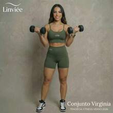 High-Waisted Mid-Thigh Shorts + Lined Top In UV 50+ Supplex Fabric For Women's Fitness And Gym Set. - xanh quân đội - Xem 1