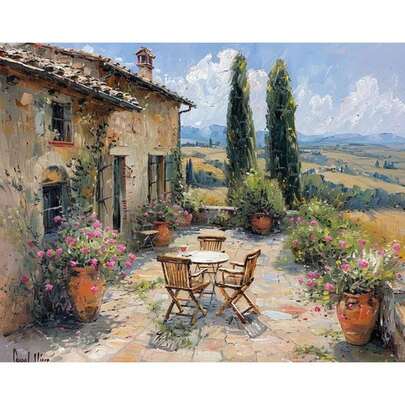 1pc 16x20inch Frameless Tuscany Hills Terrace Oil Painting On Canvas – Wall Art For Living Room, Bedroom, Or Home Office Decor, Art Decor
