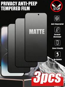 3pcs Matte Tempered Glass Screen Protector, Full Screen Anti-Fingerprint, Scratch-Resistant, Waterproof, Shockproof, Compatible With Apple 17/16/15/14/13/12/11 Pro Max/XR/X/XS Max/7/8 Plus - Black - View 37