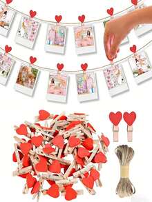 1 bộ kẹp hình trái tim bằng gỗ kèm dây, dùng để đựng ảnh và bưu thiếp mini, ghim cài hình trái tim, thích hợp cho đám cưới, tiệc tùng, trang trí phông nền nhà cửa và trang trí tường ảnh. - Nhiều màu - Xem 2