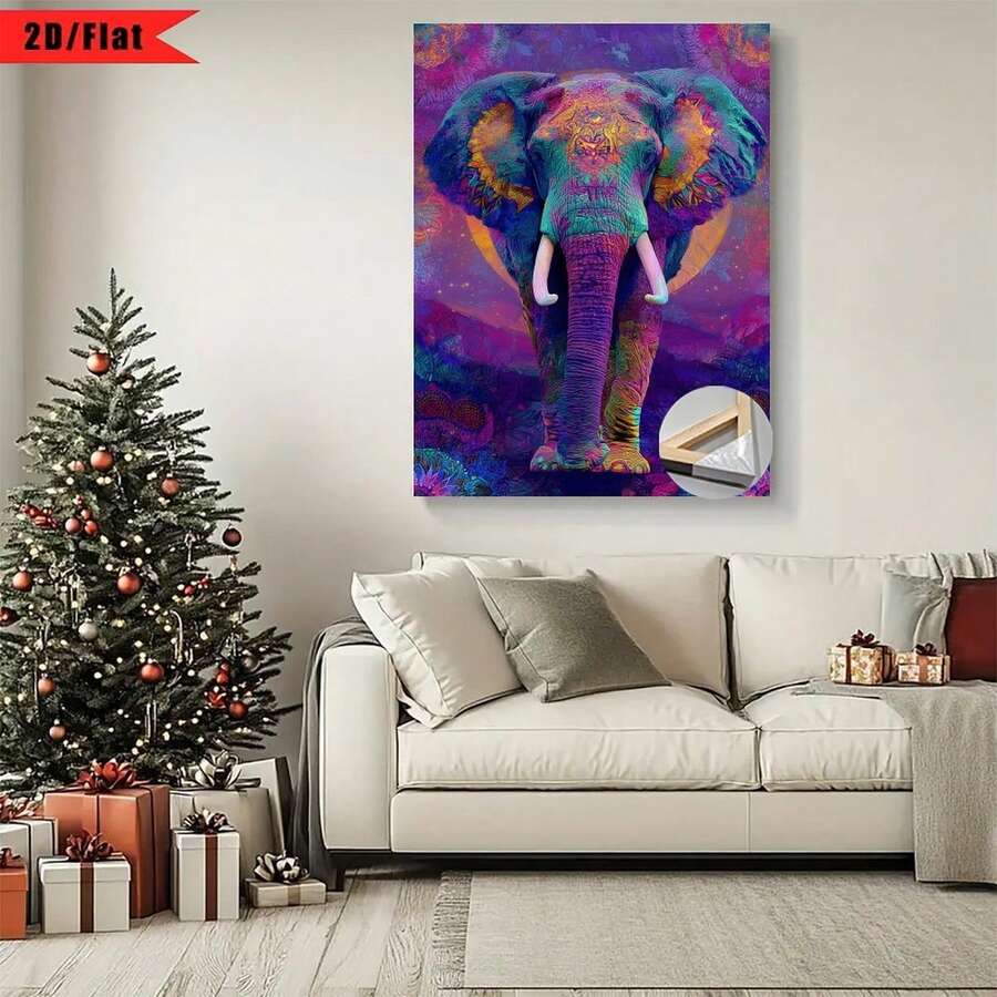 1 Pieza de Decoración de Pared de Elefante - Marco Impreso Digital con Bordes Envueltos, Pintura Colgante de Elefante Estilo Bohemio, Adecuada para Decoración de Sala de Estar, Dormitorio, Baño - Regalo Perfecto para de Inauguración de Casa, Acción de Gracias y Decoraciones Festivas, Diseño Plano 2D, Se Ajusta Perfectamente a la Decoración de la Habitación - Multicolor - Ver 1