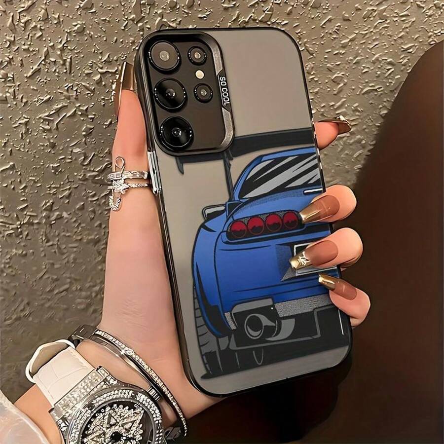 Blue Sports Car Pattern Phone Case For 25 S24 S23 S22 S21 S20 FE Ultra Plus 4G 5G Anti-Drop Matte Back Cover - màu đen - Xem 1