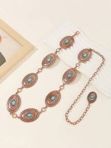 Vintage Carved Floral Pattern Waist Chain, Exaggerated High-End Elegant Waist Belt, Bohemian Zinc Alloy