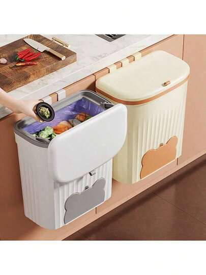 1pc Wall-Mounted Kitchen Trash Can Garbage Bin With Odor-Proof Lid And Trash Bag Storage, Suitable For Kitchen, Sink Cabinet, Bathroom, Can Be Wall-Mounted Or Freestanding