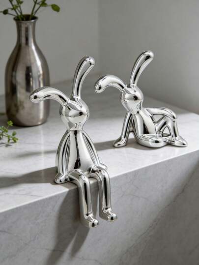 2pcs Fashionable Cartoon Rabbit Figurines, Sitting Rabbit Decor, Plastic Long Ear Rabbit Statues, Versatile Plastic Rabbit Collectibles Suitable For Various Rooms, Ideal For Easter Decoration, Tabletop Decor, Home Decor, Room Decor, Garden Decor, Holiday Gifts, Home, Office, Cafe Decoration, Indoor And Outdoor Use