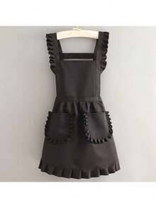 1 قطعة مريلة مطبخ بطراز أميري، لون أحادي مع أربطة للكتف، مريلة قطنية مقاومة للماء مع جيوب للنساء، للطبخ/المطاعم/صالون الأظافر، هدية للأم - متعدد الألوان - مشاهدة 10