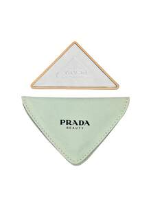Prada 1 chiếc gương gấp tam giác cổ điển, gương trang điểm cho nữ, chất liệu da PU, thiết kế thanh lịch, phù hợp sử dụng hàng ngày, để bàn trong ký túc xá sinh viên, quà tặng ngày lễ, gương nhỏ. - Bạc - Xem 2