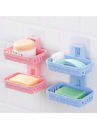 Jabonera de 2 niveles con ventosa. Soporte para jabón sin taladrar + organizador de caja de jabón (fácil de limpiar/instalación en 3 segundos) Bandeja de jabón con ventosa de doble capa montada en la pared sin taladrar, organizador de baño para el hogar