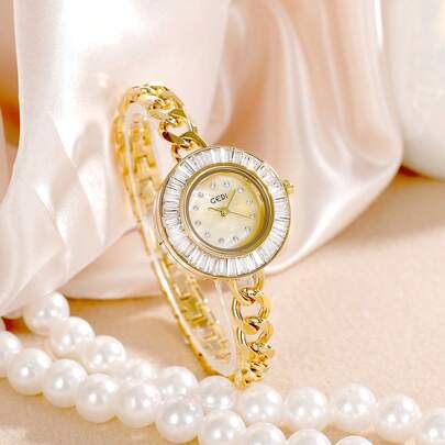 1pc Women's Vintage Exquisite Luxury Gold-Tone Quartz Watch, Niche High-End Feel, Suitable For Daily Decoration And Wear