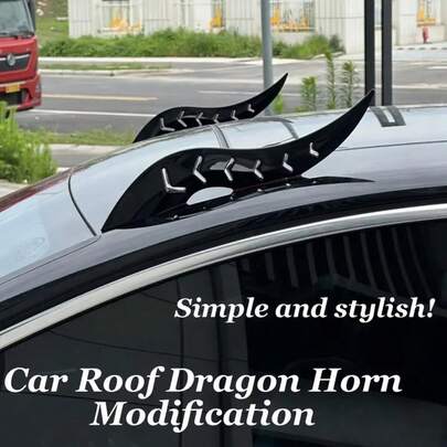 2pcs Car Dragon Horn Decorative Curved Spoiler Exterior Modification, Cool Fluid Roof Wing Creative Personalized Car Accessories