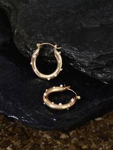 Opalesca 1pair Geometric Circle Stylish Party Faux Pearl Minimalist Elegant Women Hoop Earrings - Yellow Gold - View 3