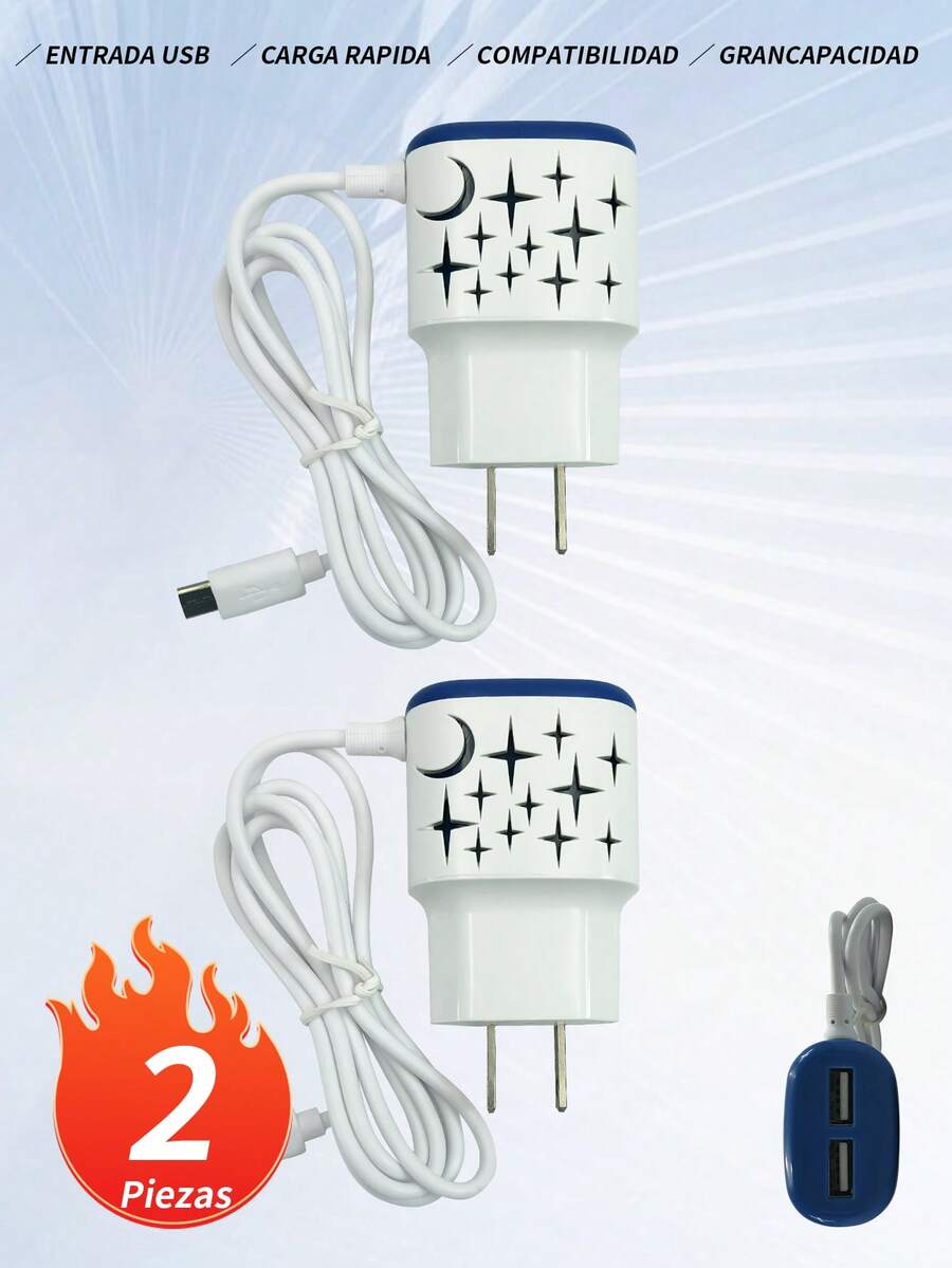 2 Piezas Cargador rápido de 3,1 A con cable micro USB, Cargadores, 2 puertos USB, compatibilidad universal para todos los dispositivos, accesorios de carga portátiles, cable integrado de 1M con coneecion Micro para celular. - 2 piezas - Ver 1