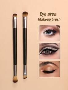 2pcs Eye Makeup Dual-Ended Brush Set, For Enhancing Eye Makeup, Suitable For Lining, Blending, Smudging And Shading - Black - View 6