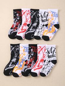 10 Pairs Kids Colorful Graffiti Print Sports Crew Socks, Suitable For Autumn/Winter And Halloween - Multicolor - View 9