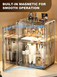 Clear Black Makeup Organizer, Large Capacity Cosmetics Storage, Acrylic Display Case For Vanity,  Clear Display Case For Figures, Foldable Skincare Storage With Partition Design,  Idea For Large Skincare, Perfume, High Bottle, Cup, Action Figures, Desk Organizer, Home Decor, Drawer Organizer, Kitchen Drawer Organizer, Storage Bins, Vanity Organizer, Nail Polish Organizer, Plastic Drawers, Closet Organizers And Storage, Desk Organizer, Beauty Supplies Storage For Moisturizing Cream Lotion Collagen Jelly Collagen Jelly Cream Face Lotion Under Eye Patches Face Mask Hair Clips, Valentines Gift - 透明黑 - 查看 2