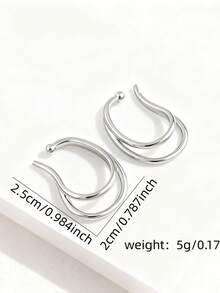 1 Đôi Khuyên Tai Kim Loại Hình Vòng Đôi Tối Giản, Phong Cách Thanh Lịch Đa Năng Dành Cho Phụ Nữ - Bạc - Xem 3