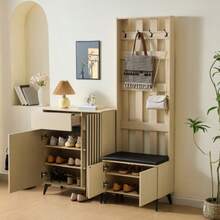 Combination Set: Modern Wardrobe With Bench & Sideboard/Shoe Cabinet – Stylish Storage Solution For Hallway, Living Room And Bedroom - 卡其色 - 查看 8