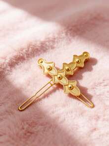 1 Pair Small Size Carved Metallic Gold-Plated Hair Clips For Women, Suitable For Middle Eastern Ramadan, Daily, Festival, Wedding, Party Wear, Jewelry Accessory, New Year Gift