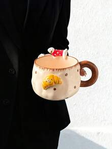 1pc Embossed Ox Horn Puppy Ceramic Mug, Underglaze Latte Coffee Cup, Breakfast Milk Cup, Office Water Cup, Summer Iced Cola/Water Cup, Couple Cup, Holiday Gift - Multicolor - View 10