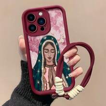 Estuche para teléfono con arte de la Virgen María Celestial Compatible con estuches para teléfonos ,  17,  16 Pro Max,  15 Pro Max,  13 y  12 Hecho de material de TPU, a prueba de caídas, resistente al desgaste y cómodo de sostener Un gran regalo para familiares, amigos, seres queridos, novios/novias y para Navidad y Año Nuevo - vino tinto - Ver 4