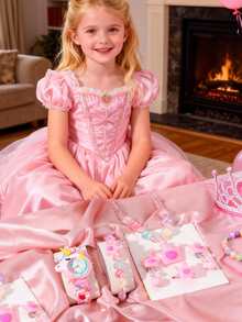 6pcs/Set Cute Cartoon Children's Quartz Watch Set - Pink, Includes Watch + Necklace, Bracelet, Ring, Earrings, Princess Style Gift For Birthday, Holiday, End Of Year - White - View 4