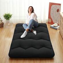 Colchón japonés para suelo, colchón grueso tipo futón, esterilla enrollable tipo tatami, tumbona de suelo cama individual, cama plegable para dormir en el suelo para camping, sofá, coche o dormitorio - Negro - Negro - Ver 3