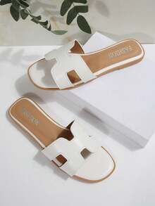 Nouvelles sandales de plage élégantes en PU ajouré pour femmes - Blanc - Voir 4