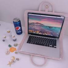 1个粉色多功能笔记本电脑包 - PU材质，防水防刮，金属扣 | 适用于办公室、家庭、商务旅行和旅游，便携时尚，非常适合拍照搭配