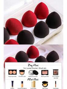 4个黑色和4个红色无乳胶纯素化妆海绵，水滴形，适用于粉状、膏状和液状化妆品，也适用于遮瑕膏、散粉和化妆品。 - 彩色 - 查看 8