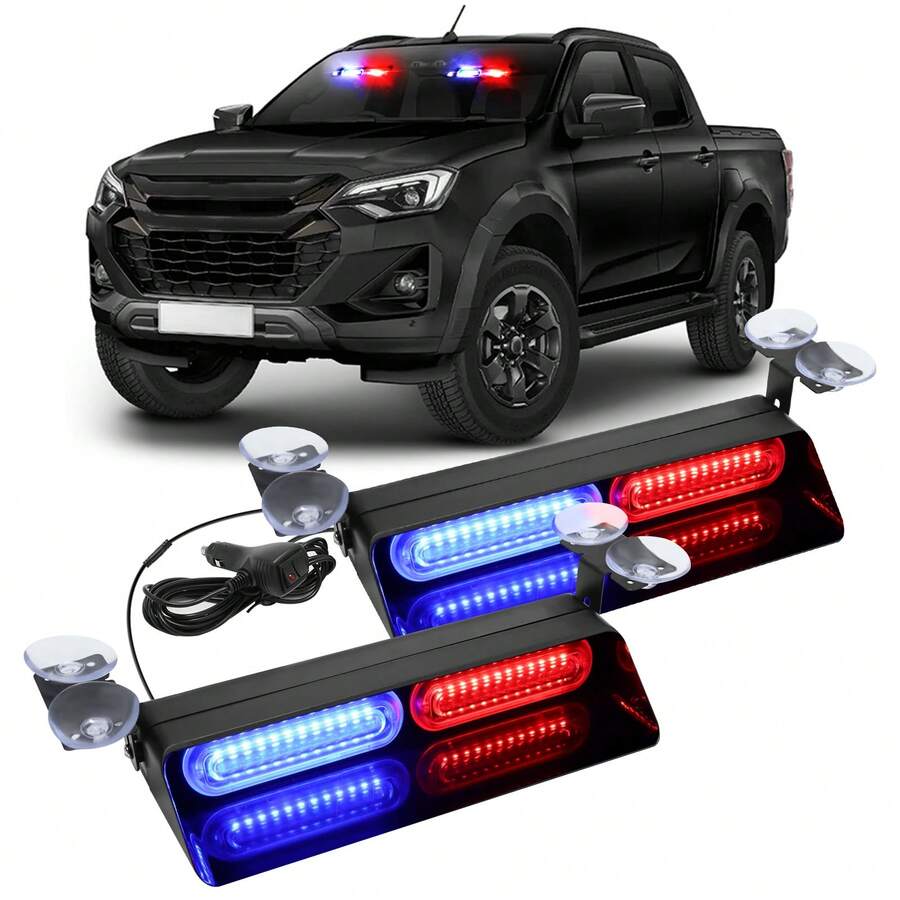 2 In 1 Interior Windshield Strobe Lights -48-LED Emergency Dash Hazard Warning Safety Flashing Traffic Advisor Lights For Construction Vehicles, Trucks, Tow Cars, Amber White-Car Decor\Car Stuff\Car Acessesories\Car Accessories\Car