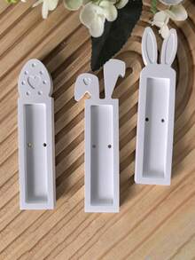1 set de 4/3 moules en silicone pour supports de boîte-cadeau de lapin de Pâques | Oreilles droites, oreilles tombantes, forme d'œuf, moules de moulage en argile, plâtre, résine pour cadeaux de lapin, décoration maison DIY, convient pour les décorations de fête de Pâques - Blanc - Voir 6