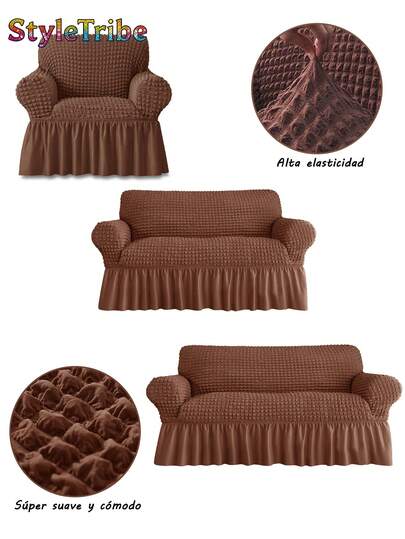 StyleTribe 1/2/3/4 Plazas de funda de sofá de tela elástica 3D con diseño de burbujas, falda decorativa, lavable, con buena elasticidad, fácil de instalar, suave al tacto y resistente a la suciedad. Ideal para salones, dormitorios, oficinas, entre otros espacios. Especialmente adecuada para lugares con mascotas como gatos y perros. Disponible en varias tallas.