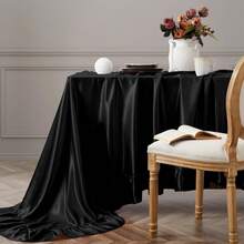 1pc Black Ruffle Satin Tablecloth, 68.9*82.68 Inches, Suitable For Wedding, Birthday Party, Dinner, Banquet, Restaurant, Holiday Dinner, Indoor Dining Table Decor - Multicolor - View 6