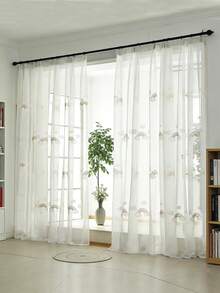 1pc Rainbow Embroidered Sheer Curtain - White - View 8