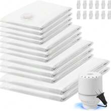 12 bolsas de almacenamiento al vacío - con bomba electrica bolsas de compresión reutilizables y ahorra de espacio alta capacidad para guardar edredones ropa cobertores almohadas - 12 piezas - Ver 12