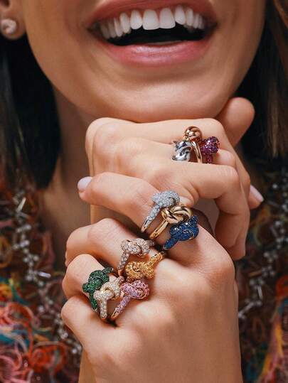 1枚简约奢华优雅小众设计定制钻石爱情结情侣戒指，女士珠宝，适合日常佩戴、订婚、生日、圣诞节、情人节礼物