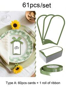 61pcs Elegant Table Place Cards With Matching Satin Ribbons, Ideal For Weddings, Banquets And Parties - Multicolor - View 7