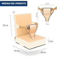 Bluelander Asiento Elevador para Niños, Cojín para Silla de Cocina, Antideslizante, Portátil, con Correa de , Fácil de Limpiar, Ideal para Comer o Hacer Tareas (Gris) - Crema - Ver 6