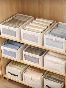 2pcs White Fabric Storage Box With Clear Window - Drawer Type Underwear Clothes Organizer For Closet Stackable Storage Bin - Multicolor - View 3