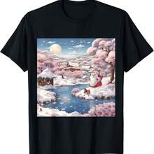 Cute Santa Claus Snow Holiday  Pond Cherry Blossom T-Shirt - Negro - Ver 1