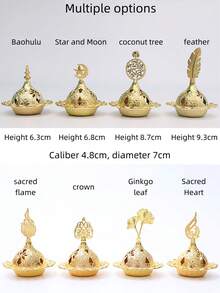 1 Set Vintage Arabic Style Metal Incense Burner, Retro Gold Incense Holder Rack, Incense Ash Catcher Bowl, Desktop Miniature, Home Decor, Room Decor, Tabletop Decor, Creative Home Fragrance Gift - Gold - View 3