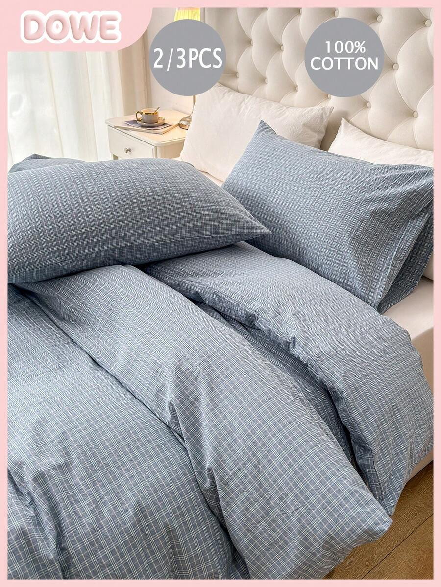 2/3件套亚麻被套组（1个被套，1/2个枕套），不含被芯，适合男女宿舍、学校宿舍、宿舍装饰，简约风格，也适合卧室和客房。 - 彩色 - 查看 1