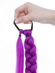 Purple Braided Hair Extensions, Elastic Ponytail Wig, Suitable For Party And Christmas - 彩色 - 查看 5