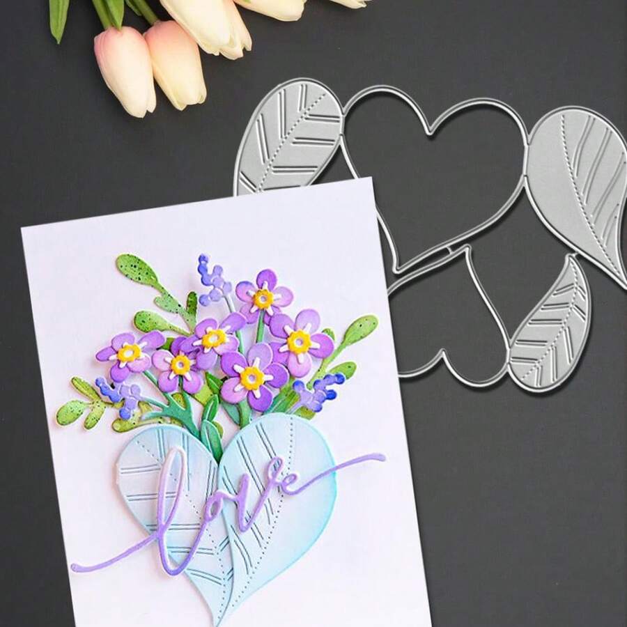 Creative Heart-Shaped Leavesl Metal Cutting Dies, DIY Scrapbooking Album And Embossing Stencil, Greeting Card Making Tool, Card Paper Cutting Crafts ,Gift Card Making Template Die Cuts. - Silver - View 1