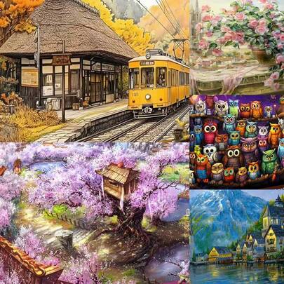 1000片拼图挑战 | DIY纸板拼图，适合成人和家庭互动游戏礼物，DIY装饰画，可爱治愈系减压风景画，生日礼物，送给朋友、情侣、情人节礼物，70x50厘米尺寸